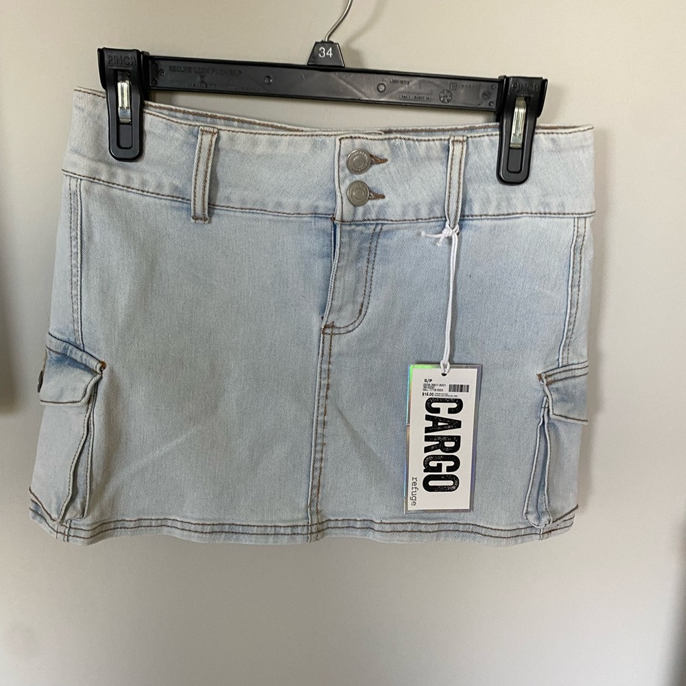 Light Blue Denim Cargo Mini Skirt
